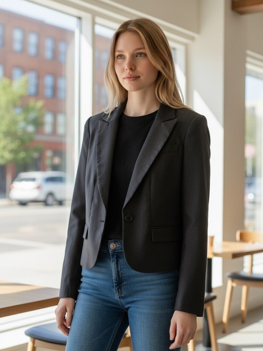Sinequanone Women's Black Wool Blended Single-Button Tailored Blazer